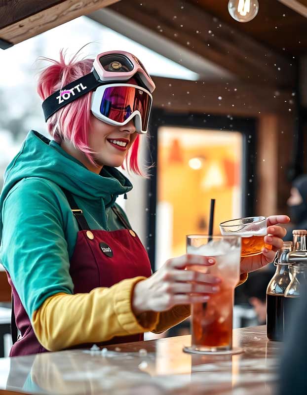 Junge Frau bei ihrem Job als Kellnerin im Zottl Apres Ski Flachau